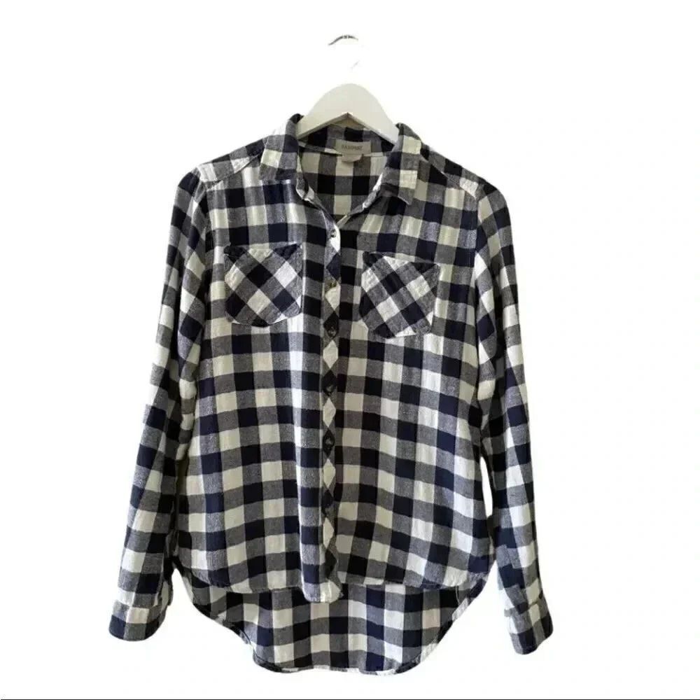 Passport Long Sleeves Cotton Plaid Unisex Long Sleeves Button Down Shirt SZ L
